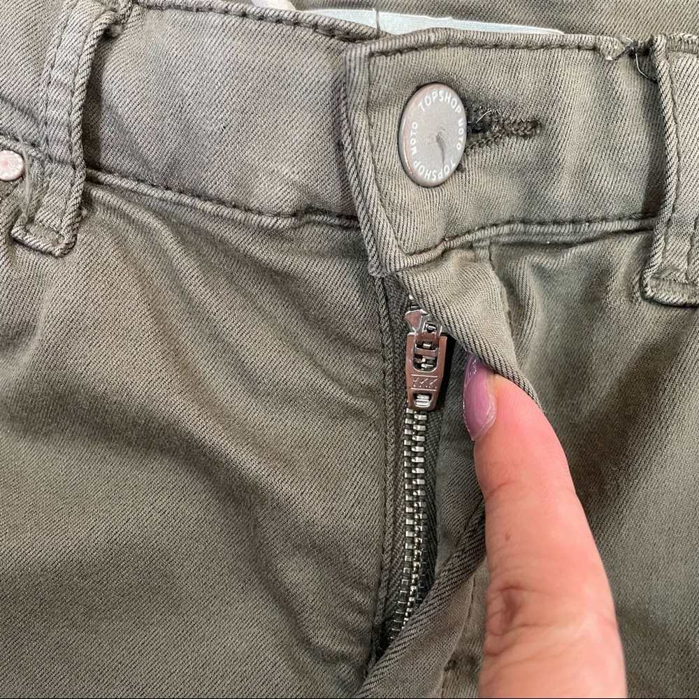 Topshop Moto Leigh Olive Green Skinny Pants - Picture 7 of 9